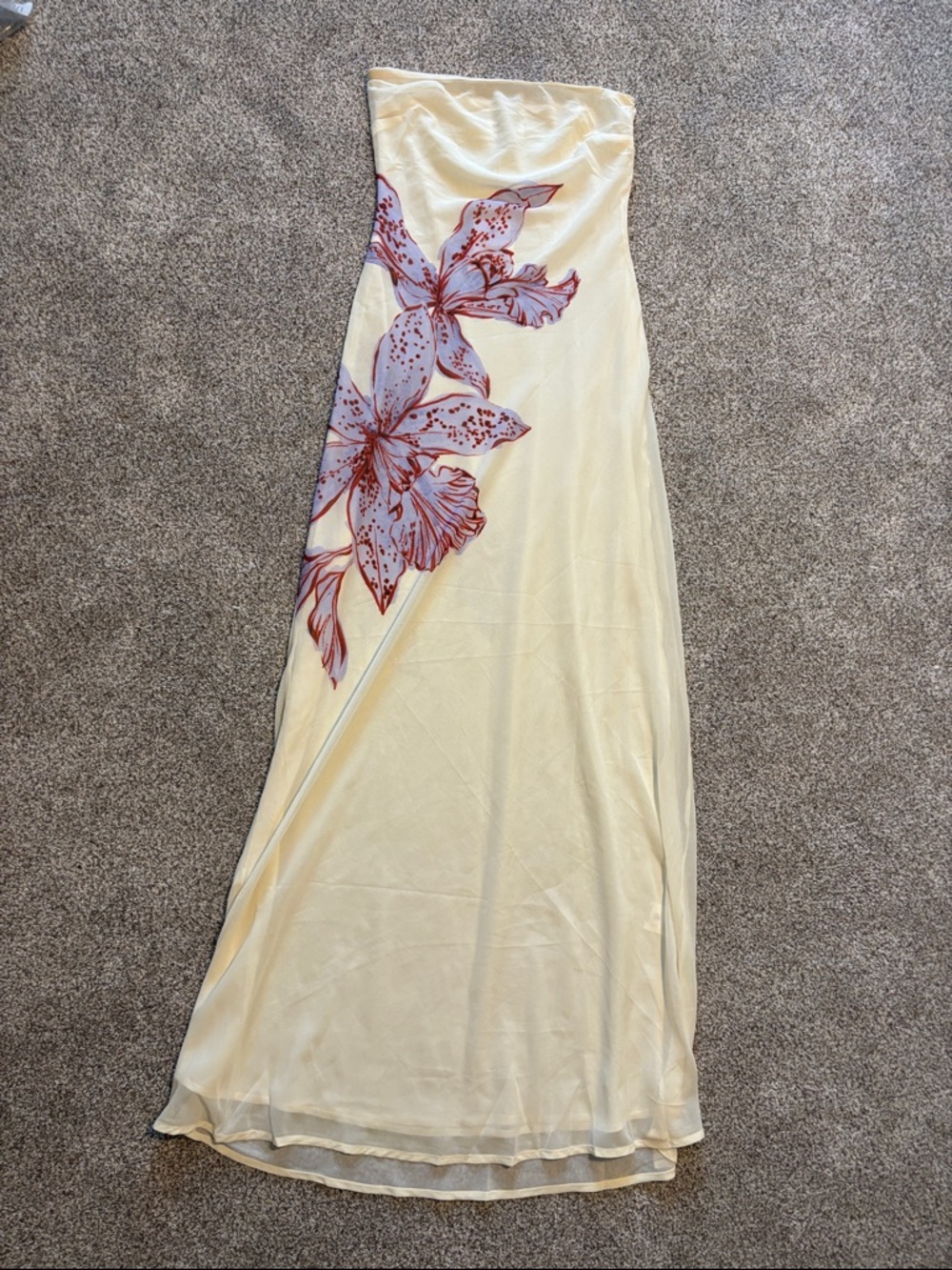 Peppermayo Cream Strapless Maxi Dress with Pink Floral Motif